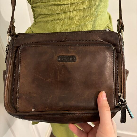 Fossil Brown Leather Small Neutral Academia Crossbody Bag - Picture 1 of 10